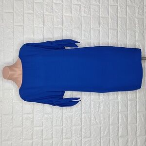 VINCE CAMUTO Royal Blue Shift Dress with Cold Shoulder Short Sleeves Bow…
